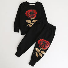 Long Sleeve Rose Floral Sweatshirt+Pants 2Pcs Suit